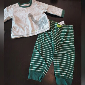 Little Me Green and Gray Striped Dinosaur Jogger 2 Piece Set in Size 12M
